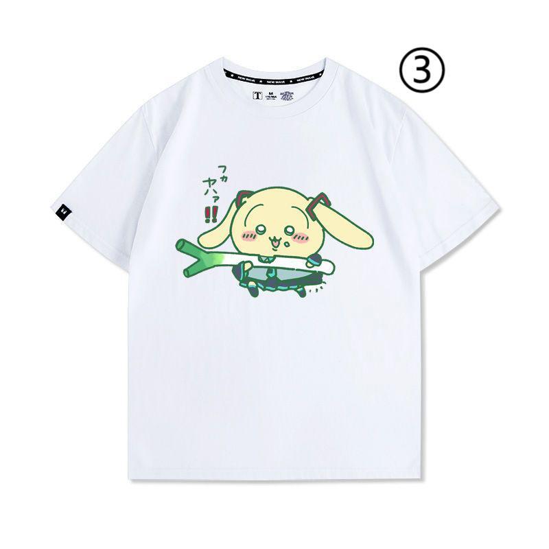 「tops」ちいかわ ウサギXハツネ キャラクター プリント 男女兼用 ラウンドネック 半袖Ｔシャツ 4種類5色YS8524