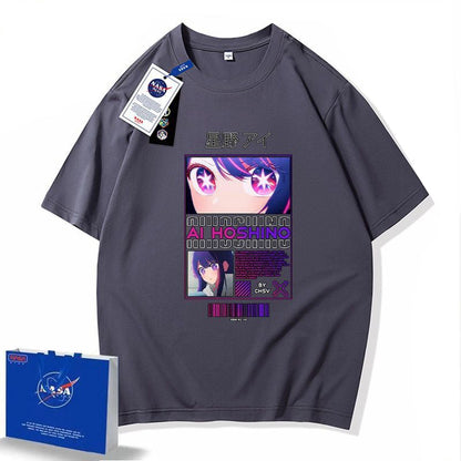 「tops」Hoshino Ai  キャラクター  プリント 男女兼用 ラウンドネック 半袖Ｔシャツ 5色YS8482