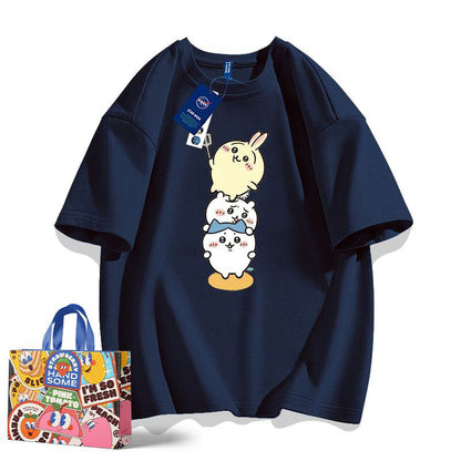 「tops」ちいかわ キャラクター プリント 男女兼用 ラウンドネック ルーズ 半袖Ｔシャツ 7色YS8498