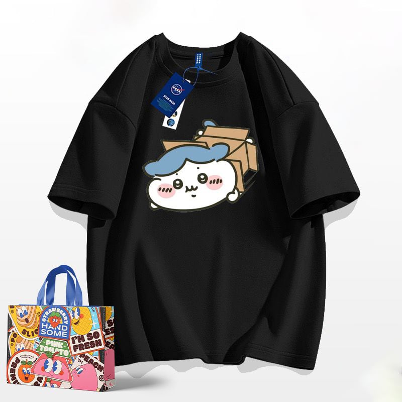 「tops」ちいかわ ハチワレ キャラクタープリント 男女兼用 ラウンドネック ルーズ 半袖Ｔシャツ 6色YS8462