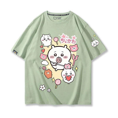 「tops」ちいかわ キャラクター プリント 男女兼用 ラウンドネック 半袖Ｔシャツ 7色YS8403