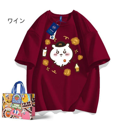 「tops」ちいかわ 可愛いプリント 男女兼用 ラウンドネック ルーズ 半袖Ｔシャツ 7色YS8437