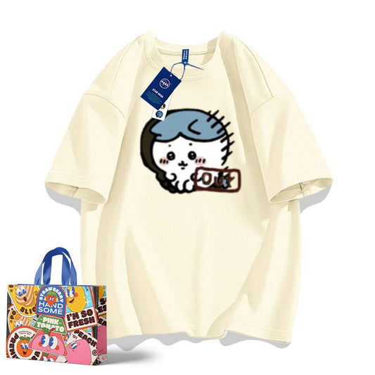 「tops」ちいかわ ハチワレ プリント 男女兼用 ルーズ 半袖Ｔシャツ 9色YS8532