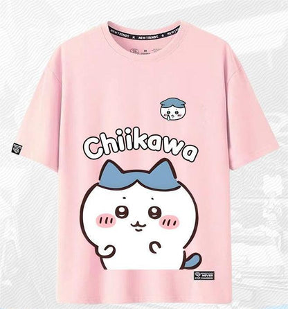 「tops」ちいかわ ハチワレ キャラクター プリント 男女兼用 ラウンドネック 半袖Ｔシャツ 6色YS8472