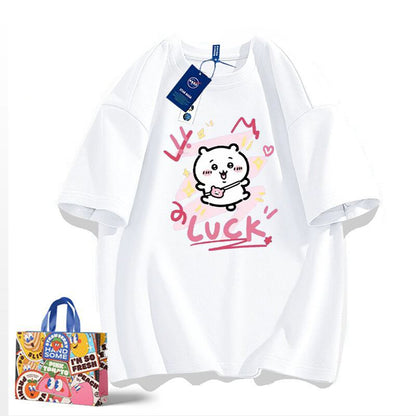 「tops」ちいかわ キャラクター LUCK プリント 男女兼用 ラウンドネック 半袖Ｔシャツ 6色YS8529