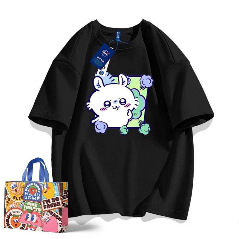 「tops」ちいかわ モモンガ キャラクター プリント 男女兼用 ラウンドネック 半袖Ｔシャツ 7色YS8511