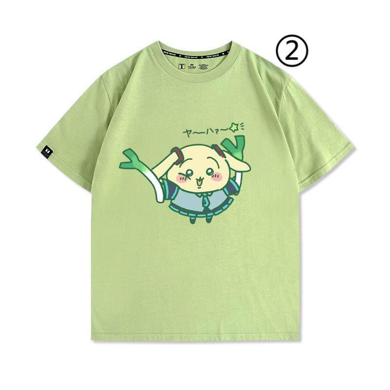 「tops」ちいかわ ウサギXハツネ キャラクター プリント 男女兼用 ラウンドネック 半袖Ｔシャツ 4種類5色YS8524