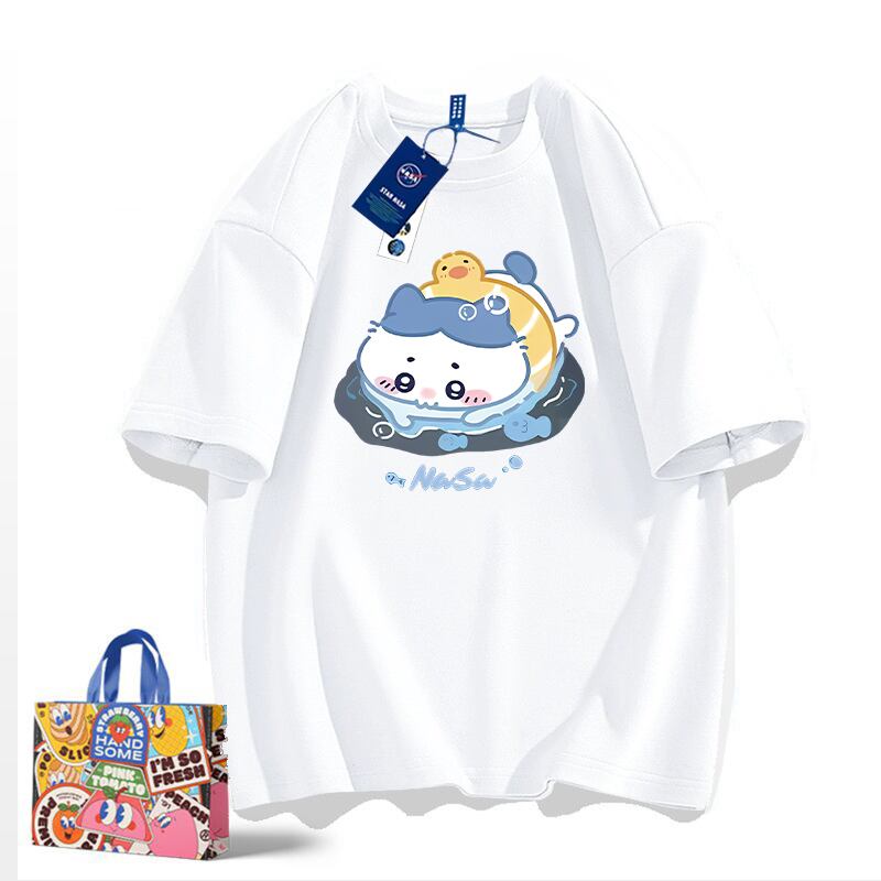 「tops」ちいかわ ハチワレ キャラクター プリント 男女兼用 ラウンドネック 半袖Ｔシャツ 6色YS8494