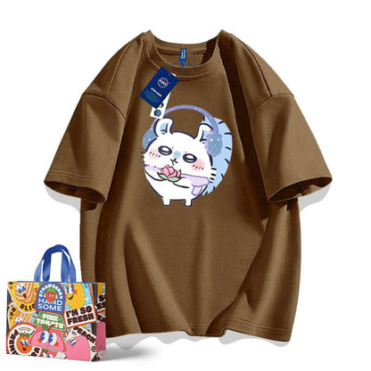 「tops」ちいかわ モモンガ キャラクター プリント 男女兼用 ラウンドネック 半袖Ｔシャツ 9色YS8527