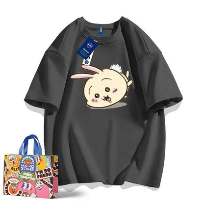 「tops」ちいかわ ウサギ キャラクター プリント 男女兼用 ラウンドネック 半袖Ｔシャツ 8色YS8395