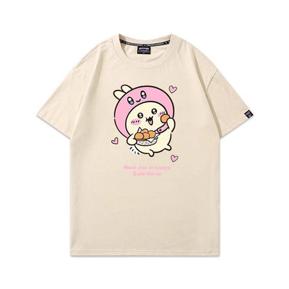 「tops」ちいかわ ウサギ キャラクター プリント 男女兼用 ラウンドネック 半袖Ｔシャツ 7色YS8491