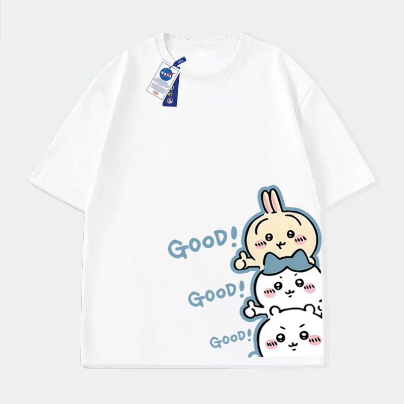 「tops」ちいかわ キャラクター GOOD プリント 男女兼用 ラウンドネック 半袖Ｔシャツ 7色YS8521