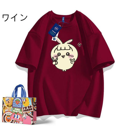 「tops」ちいかわ ウサギ キャラクタープリント 男女兼用 ラウンドネック ルーズ 半袖Ｔシャツ 9色YS8446