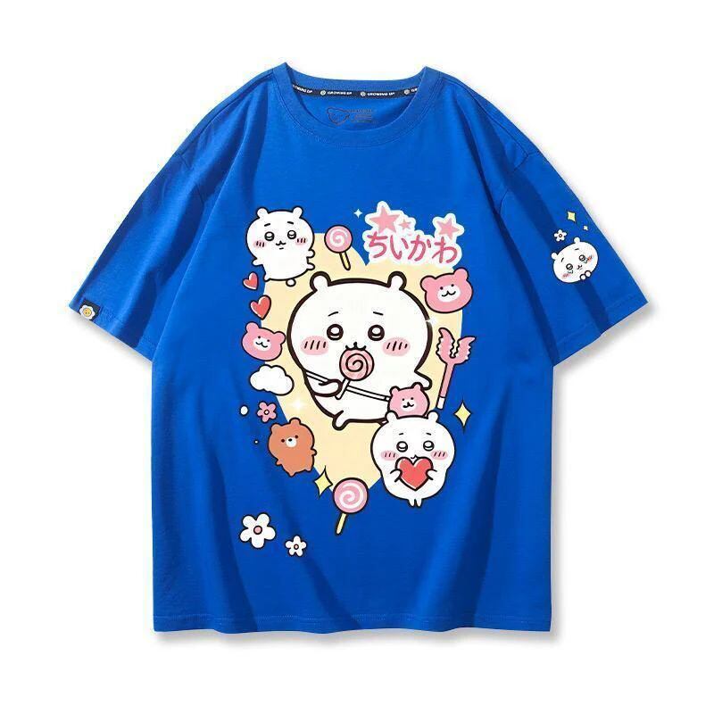 「tops」ちいかわ キャラクター プリント 男女兼用 ラウンドネック 半袖Ｔシャツ 7色YS8403