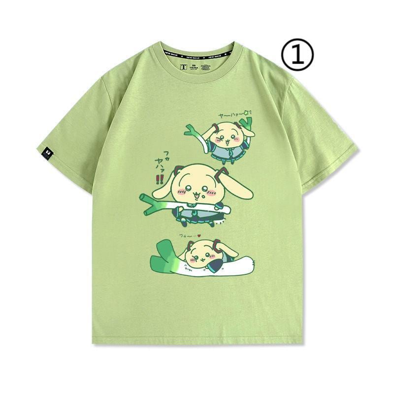 「tops」ちいかわ ウサギXハツネ キャラクター プリント 男女兼用 ラウンドネック 半袖Ｔシャツ 4種類5色YS8524