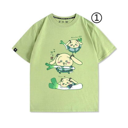 「tops」ちいかわ ウサギXハツネ キャラクター プリント 男女兼用 ラウンドネック 半袖Ｔシャツ 4種類5色YS8524