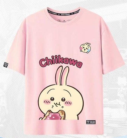 「tops」ちいかわ ウサギ キャラクタープリント 男女兼用 ラウンドネック 半袖Ｔシャツ 6色YS8471