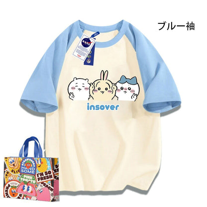 「tops」ちいかわ プリント 男女兼用 ラウンドネック ルーズ 半袖Ｔシャツ 4色YS8448