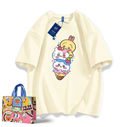 「tops」ちいかわ キャラクター プリント 男女兼用 ラウンドネック ルーズ 半袖Ｔシャツ 9色YS8497