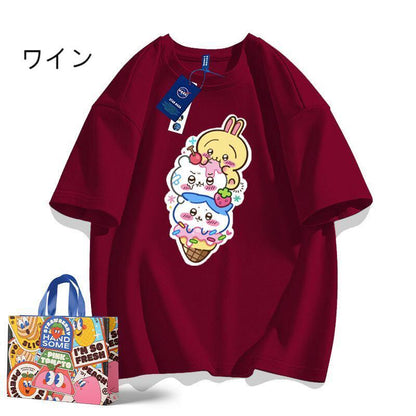 「tops」ちいかわ キャラクター プリント 男女兼用 ラウンドネック ルーズ 半袖Ｔシャツ 9色YS8497