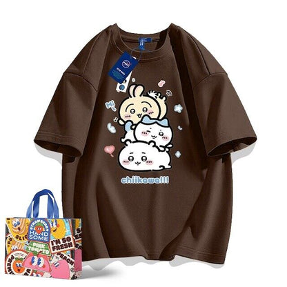 「tops」ちいかわ キャラクター プリント 男女兼用 ラウンドネック 半袖Ｔシャツ 6色YS8314