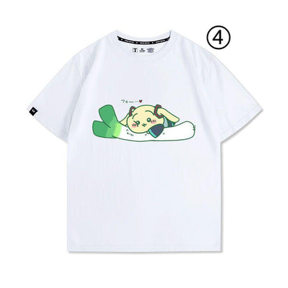 「tops」ちいかわ ウサギXハツネ キャラクター プリント 男女兼用 ラウンドネック 半袖Ｔシャツ 4種類5色YS8524