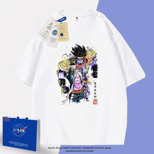 「tops」JOJO キャラクター ジョウタロウ スタンド パワー プリント 男女兼用 ラウンドネック ルーズ 半袖Ｔシャツ 6色YS8432