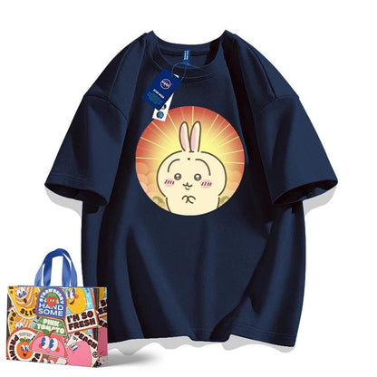 「tops」ちいかわ ウサギ キャラクター プリント 男女兼用 ラウンドネック 半袖Ｔシャツ 8色YS8393