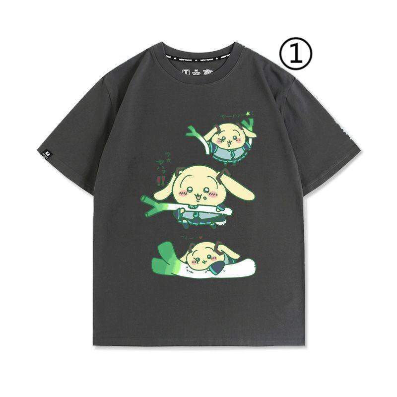 「tops」ちいかわ ウサギXハツネ キャラクター プリント 男女兼用 ラウンドネック 半袖Ｔシャツ 4種類5色YS8524