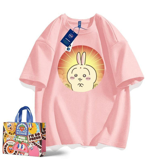 「tops」ちいかわ ウサギ キャラクター プリント 男女兼用 ラウンドネック 半袖Ｔシャツ 8色YS8393