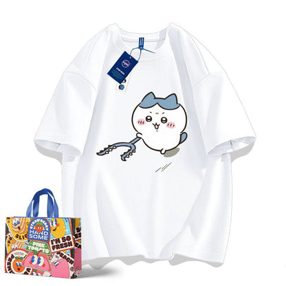 「tops」ちいかわ ハチワレ プリント 男女兼用 ラウンドネック ルーズ 半袖Ｔシャツ 7色YS8459