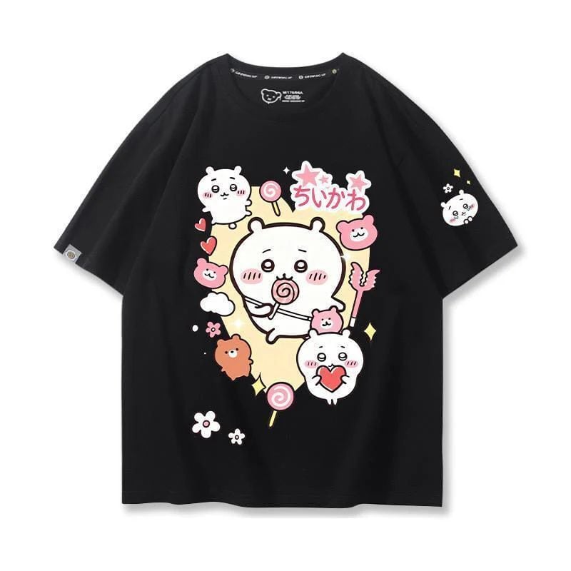 「tops」ちいかわ キャラクター プリント 男女兼用 ラウンドネック 半袖Ｔシャツ 7色YS8403