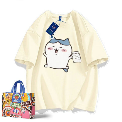 「tops」ちいかわ ハチワレ キャラクター プリント 男女兼用 ラウンドネック 半袖Ｔシャツ 9色YS8424