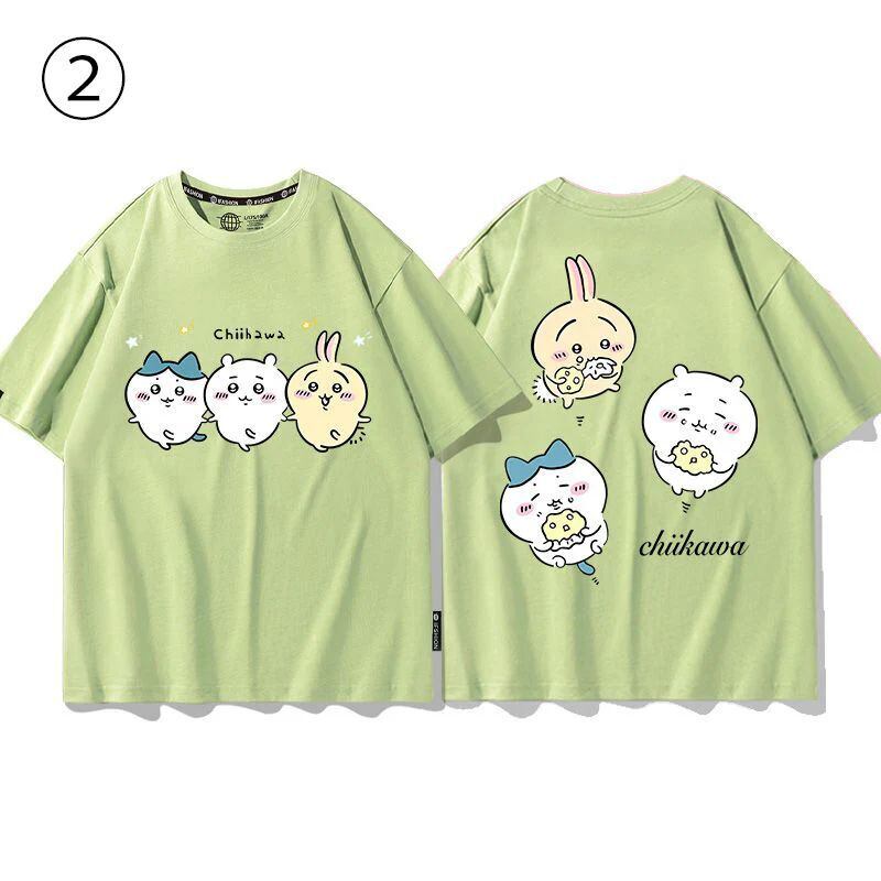 「tops」ちいかわ 可愛い プリント 男女兼用 ルーズ 半袖Ｔシャツ 4色2種類YS8420