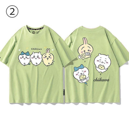 「tops」ちいかわ 可愛い プリント 男女兼用 ルーズ 半袖Ｔシャツ 4色2種類YS8420