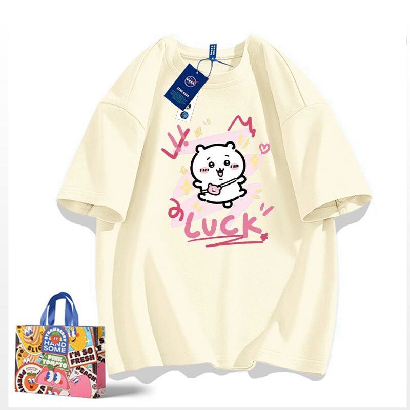 「tops」ちいかわ キャラクター LUCK プリント 男女兼用 ラウンドネック 半袖Ｔシャツ 6色YS8529