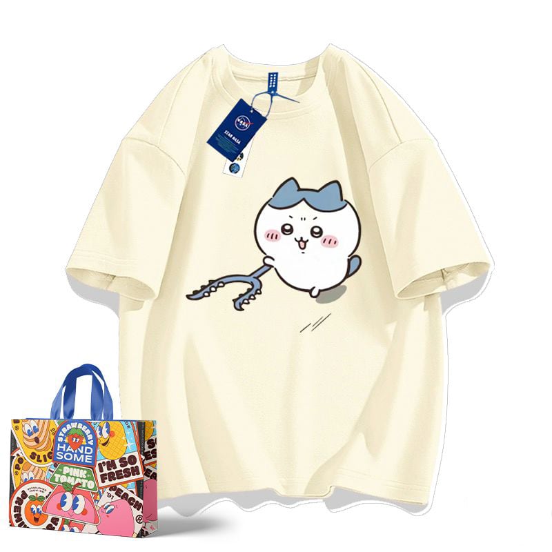 「tops」ちいかわ ハチワレ プリント 男女兼用 ラウンドネック ルーズ 半袖Ｔシャツ 7色YS8459