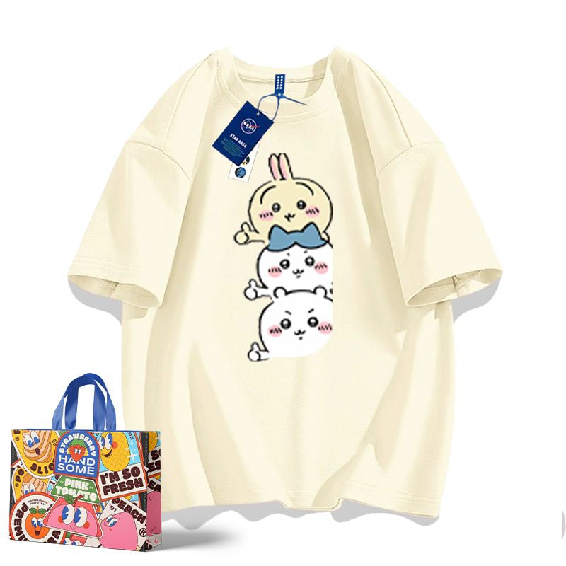 「tops」ちいかわ キャラクタープリント 男女兼用 ラウンドネック ルーズ 半袖Ｔシャツ 7色YS8463