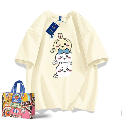 「tops」ちいかわ キャラクタープリント 男女兼用 ラウンドネック ルーズ 半袖Ｔシャツ 7色YS8463