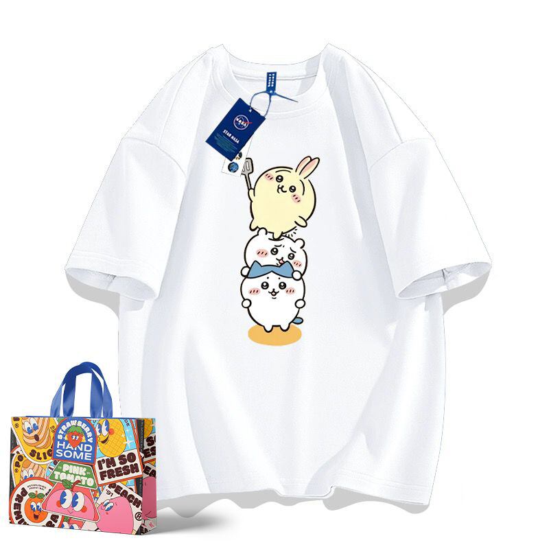 「tops」ちいかわ キャラクター プリント 男女兼用 ラウンドネック ルーズ 半袖Ｔシャツ 7色YS8498