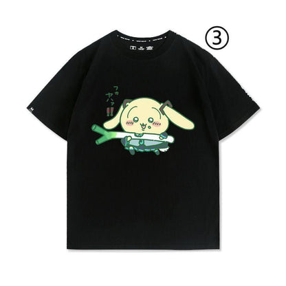 「tops」ちいかわ ウサギXハツネ キャラクター プリント 男女兼用 ラウンドネック 半袖Ｔシャツ 4種類5色YS8524