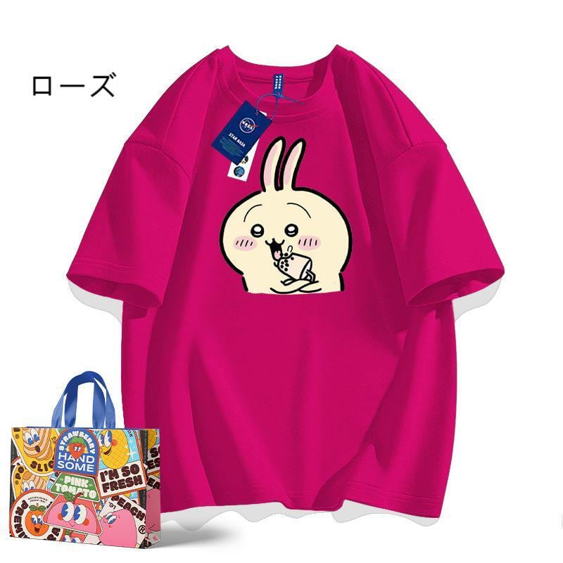 「tops」ちいかわ ウサギキャラクタープリント 男女兼用 ラウンドネック ルーズ 半袖Ｔシャツ 9色YS8444