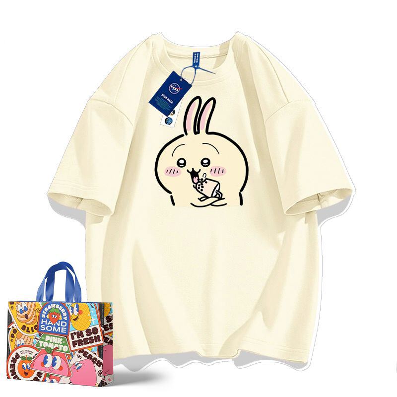 「tops」ちいかわ ウサギキャラクタープリント 男女兼用 ラウンドネック ルーズ 半袖Ｔシャツ 9色YS8444