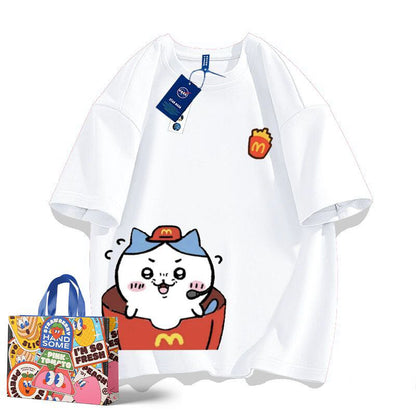 「tops」ちいかわ ハチワレ マク プリント 男女兼用 ルーズ 半袖Ｔシャツ 7色YS8425