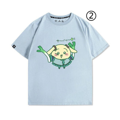 「tops」ちいかわ ウサギXハツネ キャラクター プリント 男女兼用 ラウンドネック 半袖Ｔシャツ 4種類5色YS8524