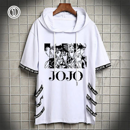 【人気急上昇中】「tops」JOJO キャラクター 人類の進化 漫画プリント フード付き 半袖Ｔシャツ 2色 7種類YS8568