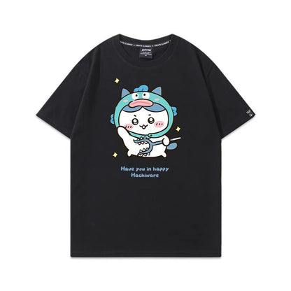 「tops」ちいかわ ハチワレ キャラクター プリント 男女兼用 ラウンドネック 半袖Ｔシャツ 7色YS8489