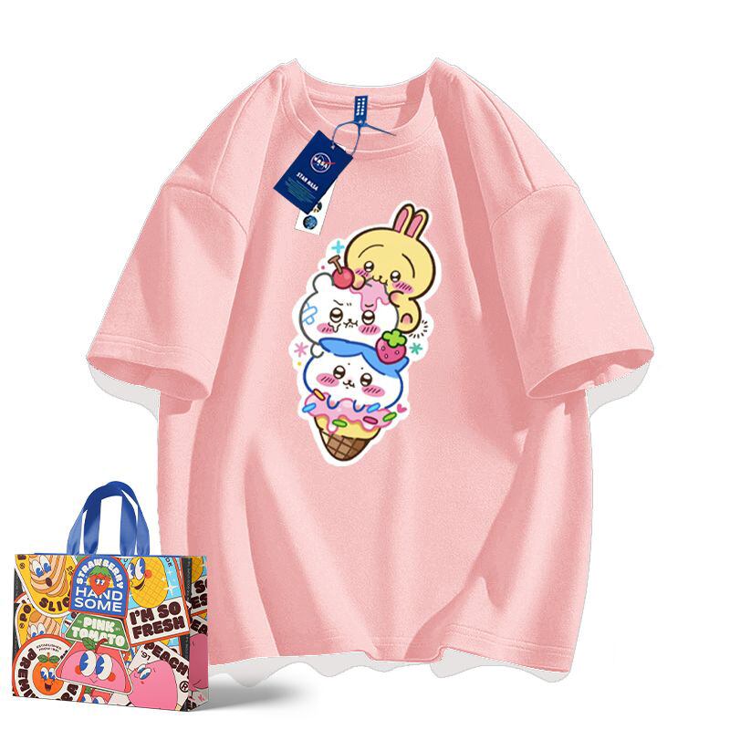 「tops」ちいかわ キャラクター プリント 男女兼用 ラウンドネック ルーズ 半袖Ｔシャツ 9色YS8497