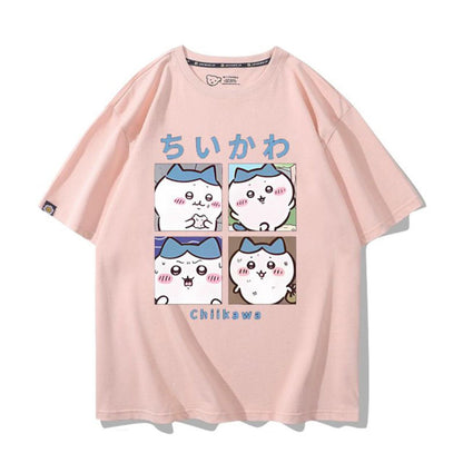 「tops」ちいかわ ハチワレキャラクタープリント 男女兼用 ラウンドネック 半袖Ｔシャツ 6色YS8476