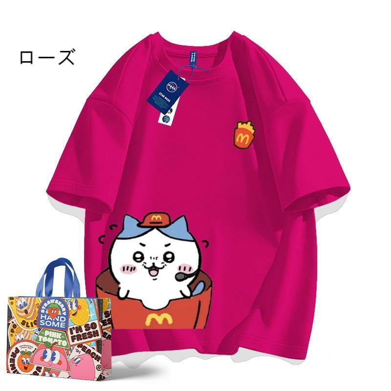 「tops」ちいかわ ハチワレ マク プリント 男女兼用 ルーズ 半袖Ｔシャツ 7色YS8425